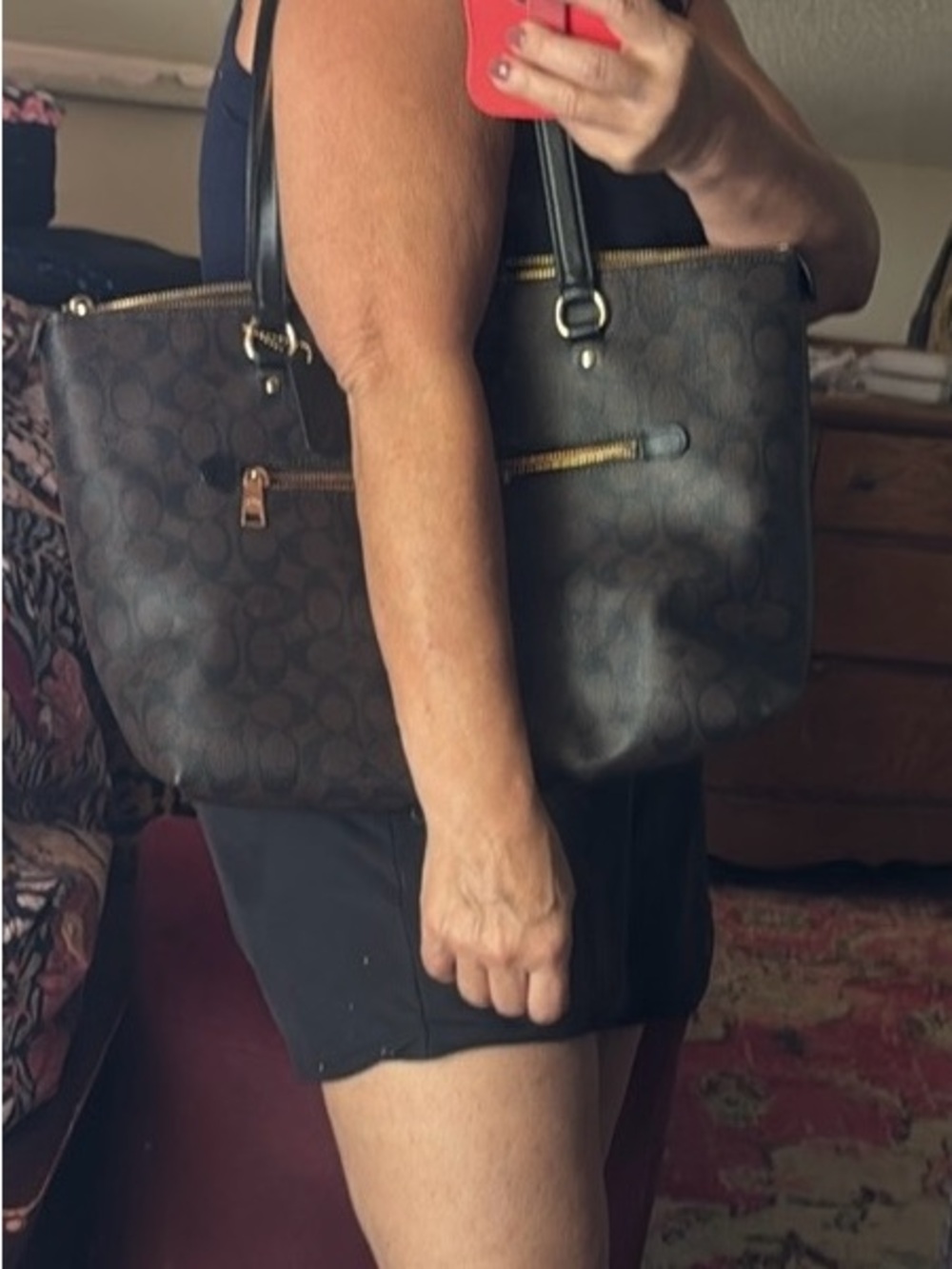 Coach Brown Signature Canvas Tote with matching wallet